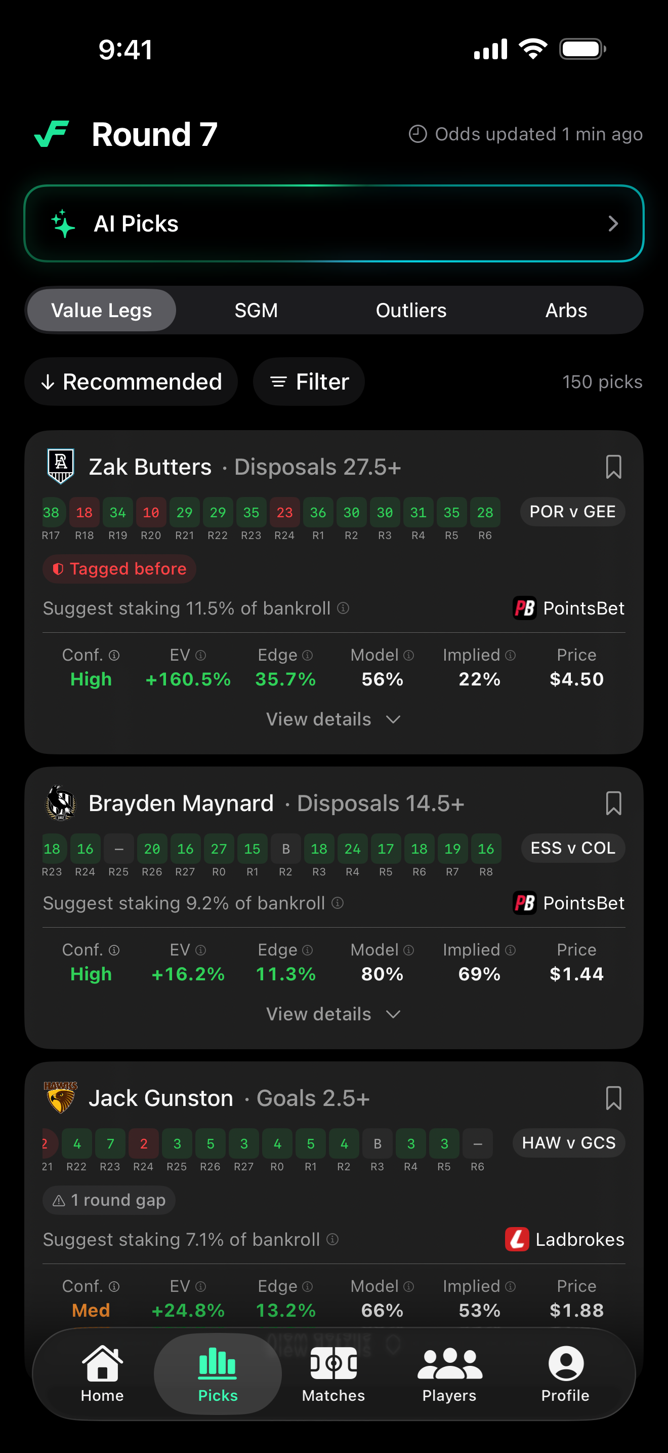 Footy Odds app screenshot